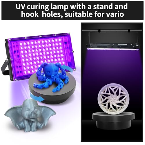 100W UV Resin Curing Light with Dual-Power 360° Rotating Turntable, 405nm UV Light for Resin, High-Power Lamp with 360° Adjustable Stand for SLA DLP LCD 3D Printers, DIY Curing Box - size: 100W Light with Turntable
