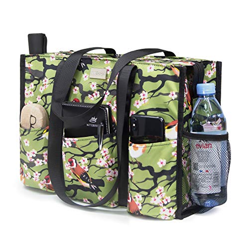 TOPDesign Utility Water Resistant Tote Bag with 13 Pockets, Top Zipper Closure & Thick Bottom Support, for Working Women - color: Bird, size: Large