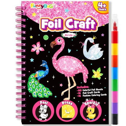 FUNNYB&G Foil Art Craft Kit for Girls 4-10 Years Old: Mess-Free & No-Glue, Create 16 Sparkly Birds Pictures – Perfect Travel Toy & Birthday Gift for Kids (Birds) - style: Birds