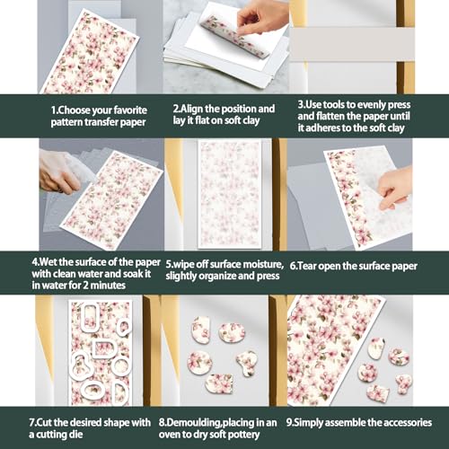 OLYCRAFT 24Pcs Flower Clay Transfer Paper 4 Styles Transfer Paper for Polymer Cherry Blossom Polymer Clay Transfer Sheets Spring Floral Small Transfer Paper for Clay Earrings Jewelry Making - style: Cherry Blossom
