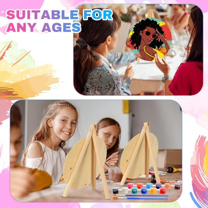 Supervitae 72 Piece Black Girls Round Pre Drawn Canvas Kit 5.9" Paint and Sip Kit for Adults Painting Party Pre Printed Canvas DIY with Pictures Paints Easels Brushes for Party Gifts - size: 5.9", style: Black Girls