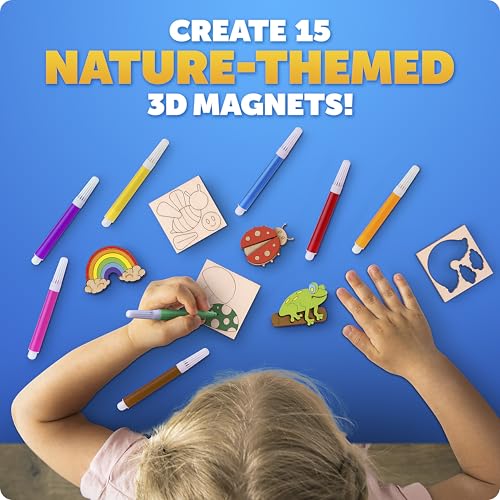 Blue Marble Wooden Magnet Craft Kit - Create & Paint 15 Nature-Themed Magnets with 8 Watercolor Pens, Magnet Art Kit, DIY Magnets for Kids, Magnet Arts and Crafts, Magnet Painting Kit for Kids