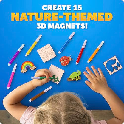 Blue Marble Wooden Magnet Craft Kit - Create & Paint 15 Nature-Themed Magnets with 8 Watercolor Pens, Magnet Art Kit, DIY Magnets for Kids, Magnet Arts and Crafts, Magnet Painting Kit for Kids