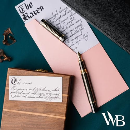 Wordsworth & Black Primori Fountain Pen Set [Gunmetal Gold]; Medium Nib, Gift Case, 24 Ink Cartridges, Refill Converter, Manual; Journaling, Calligraphy, Smooth Writing Pens; Left and Right Handed | Gunmetal Gold, Gift for Men & Women, Metal Body, 18K Ger