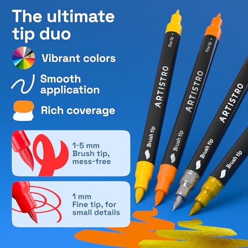 ARTISTRO 100 Acrylic Glass Paint Markers - Paint Pens for Glass Marking, Rock Painting, Ceramic, Wood, Fabric, DIY, Craft, Canvas - Art and Craft Supplies for Adults, Teens, Kids (Brush + Fine Tips) - style: Dual Tip Brush + Fine