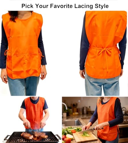 Large Smock Cobbler Apron for Men & Women, Adjustable Side Ties & 2 Pockets - color: Orange
