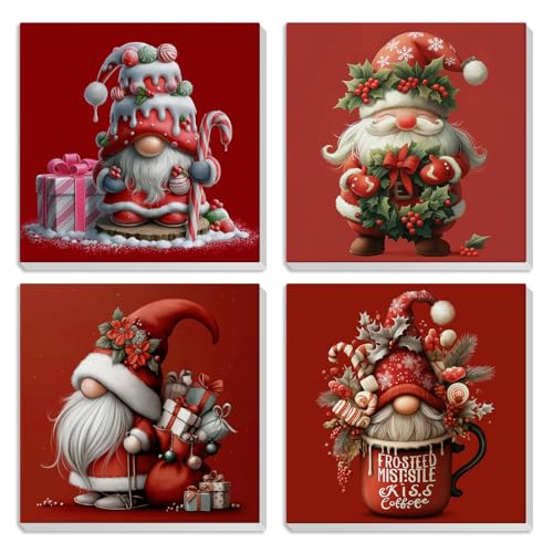 HEIBAGO 4 Pack Christmas Framed Paint by Numbers Kit for Beginner, Adult Paint by Number Kits Gnome, DIY Painting by Numbers for Adults, Small Easy Acrylic Oil Painting for Wall Decor 8 x 8 Inch - color: BK4ZH004