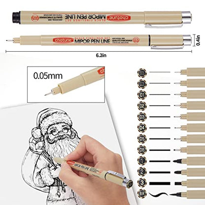 Micro Fineliner Drawing Art Pens: 12 Black Fine Line Waterproof Ink Set Artist Supplies Archival Inking Markers Liner Professional Sketch Outline Anime Sketching Artist Illustration Watercolor