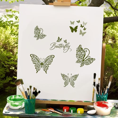 2 Sheets Butterfly Silk Screen Stencils, 8.7 x 11 Inch Self-Adhesive Silk Screen Printing Stencils Reusable Mesh Stencil for Painting on Wall, Wood, T-Shirt, Fabric, Home Craft Decor - style: Butterfly