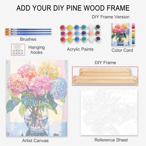 Tucocoo Paint by Number Blue Lilac in a Glass Vase Flowers DIY Painting On Canvas with Brushes Acrylic Paints Graffiti Paint by Numbers for Adults Kids Students Beginner 16x20 Inch（DIY Frame） - color: Flower in Vase 01, size: 16''x20''(DIY Frame)