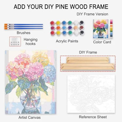 Tucocoo Paint by Number Blue Lilac in a Glass Vase Flowers DIY Painting On Canvas with Brushes Acrylic Paints Graffiti Paint by Numbers for Adults Kids Students Beginner 16x20 Inch（DIY Frame） - color: Flower in Vase 01, size: 16''x20''(DIY Frame)