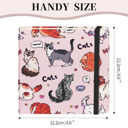 Square 4.8x4.8 inches 80gsm 96sheets/192 Pages Notebooks Blank Sketchbooks Travel Journal Pocket Hardcover Paint Writing Diary Memo Planner Cloth Cover. Pink Cat - color: Cloth Cover-4.8x4.8in-Pink Cat