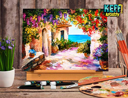 KEFF Oil Paint Set for Adults and Kids - Art Supplies Painting Kits with 24 Oil Paints, Stretched Canvas, Art Easel, Brushes, Palette, Knives and Paper Pad