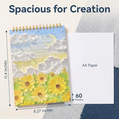 Artists Sketch Book for Kids, 8.27 x 11.4 Inch Hardcover Spiral Bound Sketch Pad, 60 Sheets 130gsm Thick Paper, Art Drawing Book for Children, Charcoal, Oil Pastel & Multimedia Art Creation