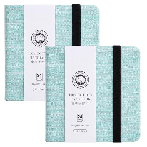 Lightwish Square Watercolor Journal,2 Pack Total 48 Sheets 100% Cotton,300gsm/140lb,Acid-Free,Hot Press Watecolor Sketchbook for Artists Adults Students,4.7 * 4.7 Inches(Light Green) - color: Light Green