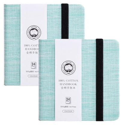 Lightwish Square Watercolor Journal,2 Pack Total 48 Sheets 100% Cotton,300gsm/140lb,Acid-Free,Hot Press Watecolor Sketchbook for Artists Adults Students,4.7 * 4.7 Inches(Light Green) - color: Light Green