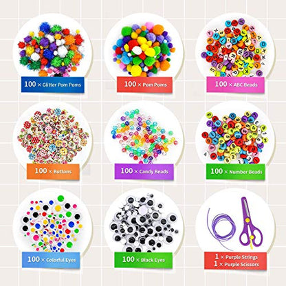 Jumbo Art and Craft Supplies for Boys and Girls, Toddler DIY Craft Art Supply Set Included Pipe Cleaners, Pom Poms, Feather, Folding Storage Box - All in One for Craft DIY Art Supplies (F0-Pink) - color: F0-Pink