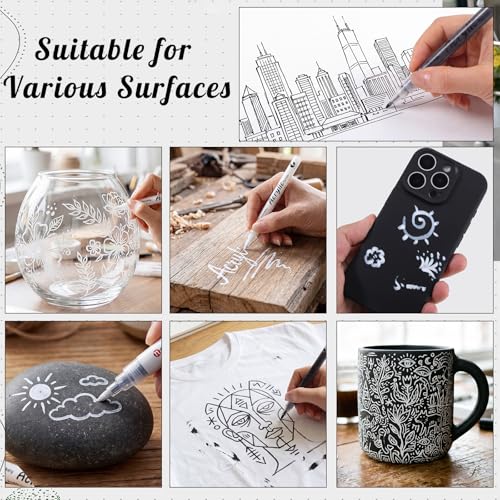 Thboxes 6 Pack Black and White Paint Pens, 0.7mm Extra Fine Acrylic Paint Markers for Rock Painting, Wood, Fabric, Plastic, Ceramic, Glass, Metal, Canvas DIY Crafts - color: Black & White