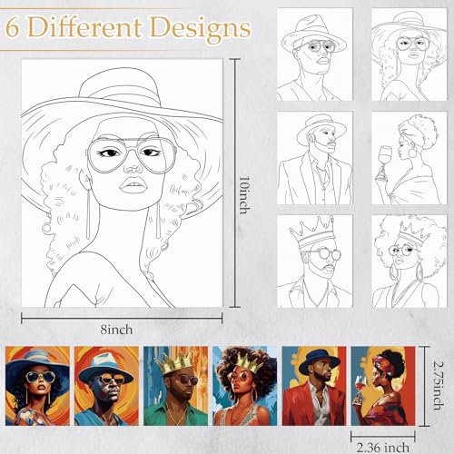 Dinifee 6 Pack Pre Drawn Canvas for Painting Pre Printed Canvas Kit 8 x 10 Inch Stretched Cotton Paint and Sip Set for Adults Couple Party Graduation Summer Date Night(Couple) - style: Couple Style