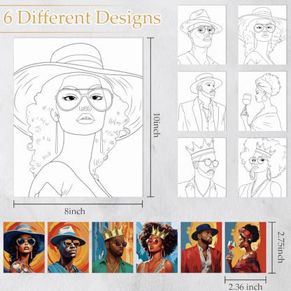 Dinifee 6 Pack Pre Drawn Canvas for Painting Pre Printed Canvas Kit 8 x 10 Inch Stretched Cotton Paint and Sip Set for Adults Couple Party Graduation Summer Date Night(Couple) - style: Couple Style