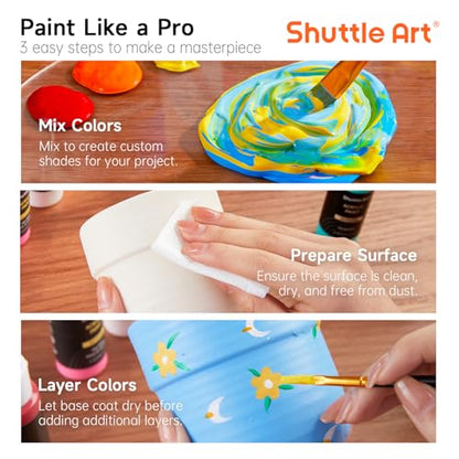 Shuttle Art 25 Colors Outdoor Acrylic Paint Set, 2oz/60ml Waterproof Acrylic Paint with 10 Brushes 1 Palette, Rich Pigmented Paints for Artists, Beginners on Rocks, Wood Crafts, Garden Statues