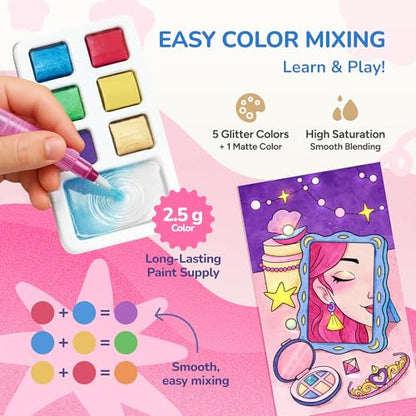 JoyCat 2 Pack Pocket Paint with Water Coloring Books for Kids, Art & Craft Activity Toy Set, Creative Travel & Home Painting Kit, Gifts for Girls & Boys Ages 3-8 (Makeup & Princess) - style: 2 Pack - Makeup & Princess