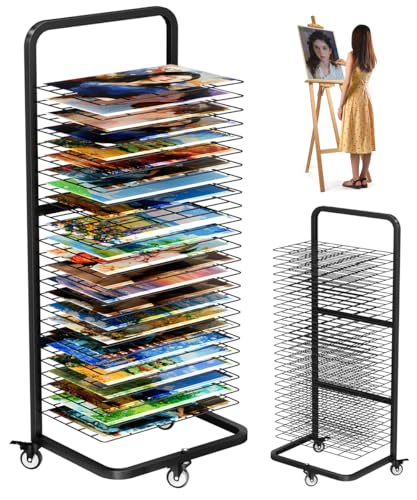 mocomax Art Drying Rack for Painting, Metal Paint Drying Stand with 25 Removable Shelves, Movable Paint Drying Rack with Lockable Wheels, Art Canvas Storage Rack for Classrooms & Art Studios, Black - color: Black, size: 25 Shelf without Board