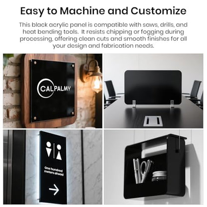 CALPALMY (4-Pack) Black Acrylic Sheet 12" x 16" x 1/8" (3mm), Opaque Plexiglass Panels for Laser Cutting, Engraving, CNC Routing, DIY Crafts & Signage, Protective Film on Both Sides - color: Black (Laser Cut), size: 12"x16", 1/8" Thick