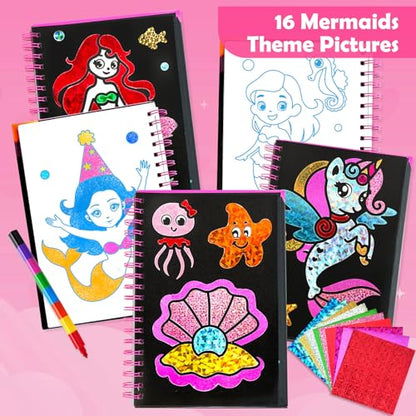 FUNNYB&G Foil Art Crafts for Kids Ages 4-8: Valentines Crafts for Kids 2026,Birthday Gift for Girls,Art and Crafts Supplies,Party Favors,Creative Toys for Girls Boys 4 5 6 7 8 9 Years Old(Mermaids) - style: Mermaids