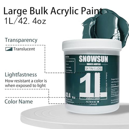 SNOWSUN Emerald Green Acrylic Paints, Large Bulk Heavy Body Acrylic Paint (42.4 oz, 1L) - Non Toxic Gloss Thick Art Paint for Multi-Surface, Ideal for Canvas Wood Ceramic Fabric and Leather, Stone Craft, for Artists & Beginners - color: Emerald green