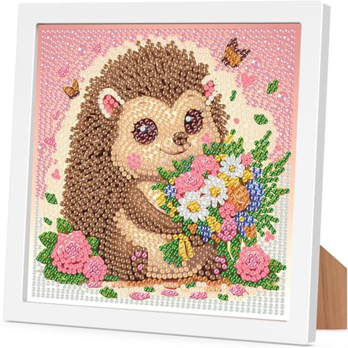 Hedgehog Diamond Art Painting Kits for Kids with Frame, Animal Diamond Art for Kids Ages 4-8-12 with Frame, Easy Small Cute Gem Painting Kit for Gift Home Wall Decoration (7x7 inch) - color: CC978-US