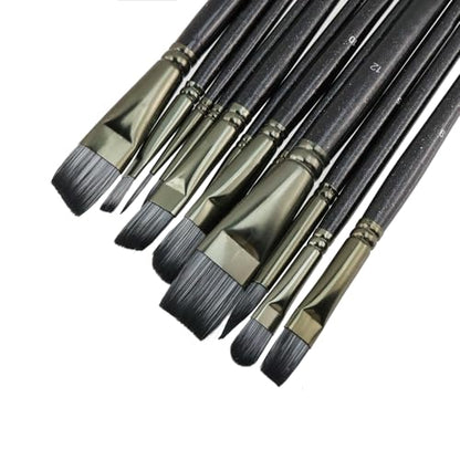 Bitray 12PCS Paint Brushes Nylon Hair Paint Brushes Artist Paint Brush Set for Acrylic, Oil, Watercolor and Gouache Paiting - Black