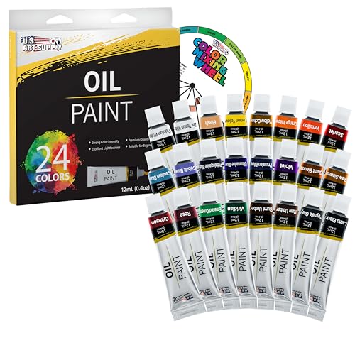 U.S. Art Supply Professional Oil Paint Set - 24 Vibrant Colors in 12ml Tubes for Canvas, Wood & Art Surfaces - Oil Based Paint for Artists, Adults & Students - style: 24-Color