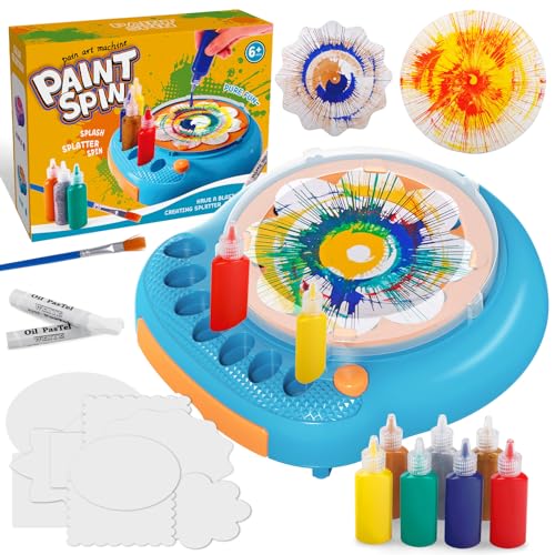 Spin Art Machine for Kids, Paint Spinner Arts & Crafts Kit for Ages 4-12 | Mess-Free Motorized Spinner With Splash Guard; 7 Washable Paints & 36 Art Boards Make A Unique Design Every Spin - color: Blue