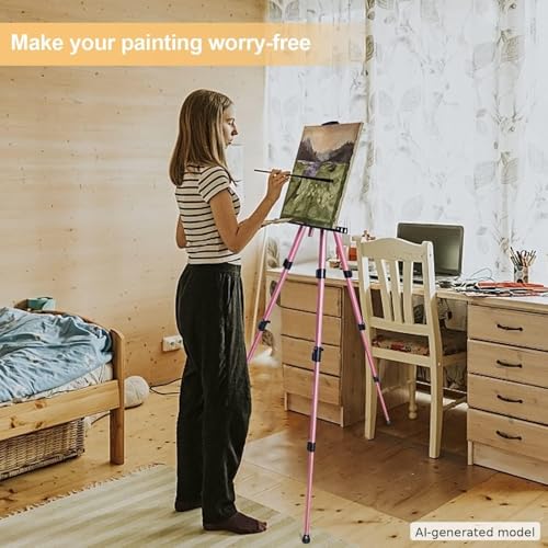 RRFTOK Art Easel Stand for Painting and Sign - Aluminum Adjustable Easels for Painting Canvases Height from 17 to 66 Inch,Carry Bag for Table-Top/Floor Drawing and Displaying.Gift for Women(Red). - style: 66Pink 1-pack