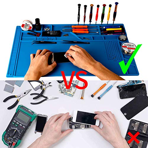Kaisiking 4 Pcs Large Soldering Mat Set Silicone Repair Mat Placing Screws with Anti-Static Wrist and 2 Tweezers Computer Repair Mat for Soldering, Electronics Repair,Size 21.6 x 13.8 Inch - color: 180 Soldering Mat Kit