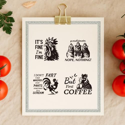 2 Sheets Chook Silk Screen Stencil, Humorous Chicken Reusable Stencils Templates Self-Adhesive Silk Screen Printing for Wall Border Wood Fabric Home Craft Decor - style: Chook