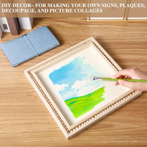 Wenqik 4 Pack Beaded Wood Canvas Panels Unfinished Wooden Blank Framed Signs Boho Style Panel Boards Square Plaques for DIY Crafts Painting Pouring Drawing Art Projects (10 x 10 Inch) - size: 10 x 10 Inch