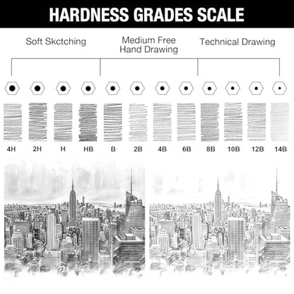 SAYEEC Professional Drawing Sketching Pencil Set, 12 Pieces Graphite Pencils (14B-4H), Art Sketch Pencils with Metal Case Artist Pencil for Drawing Art, Sketching, Shading, Adults Beginners (Black)