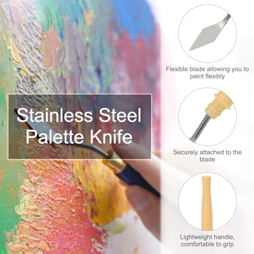 YOKIVE 5 Pcs Stainless Steel Palette Knife, NO.1 Professional Art Spatula Oil Painting Accessories Color Mixing Scraper with Plastic Handle, Great for Canvas Acrylic(Yellow, 5.71 -Inch) - style: NO.1