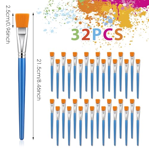 32 Pcs Flat Paint Brushes - 1 Inch Acrylic Paint Brushes for Detail & Large Scale Painting - Artist Quality for Acrylic, Watercolor, Oil, Face & Body Art, Crafts