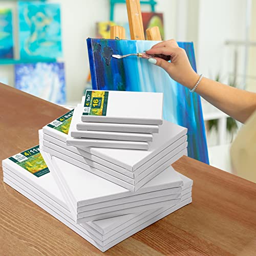Inburit Canvas for Painting for Adults & Kids 16 Pack with 11x14, 9 x12, 8x10, 5x7 (4 of Each), Blank Primed Stretched Canvases for Oil, Acrylic & Other Painting Media - size: 16PCS+(4sizex4)