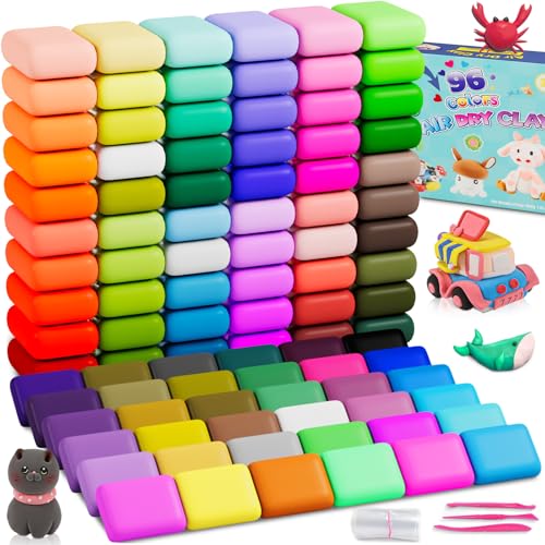 EDIFON Air Dry Clay, 96 Colors Modeling Clay for Kids, Foam Magic Clay Toy with Sculpting Tools, Non-Sticky, Ultra-Light & Soft, DIY Arts & Crafts School Project Set, Gifts for Boys & Girls Ages 3-12 - color: 96 colors