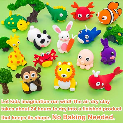 LanMa Air Dry Clay Kit for Kids, 12 Pack Animal Air-Dry Art Kits with Ultra Light & Soft Modeling Clay, Instructions, Sculpting Tools, Christmas Birthday Gifts for Boys Girls - color: Animals