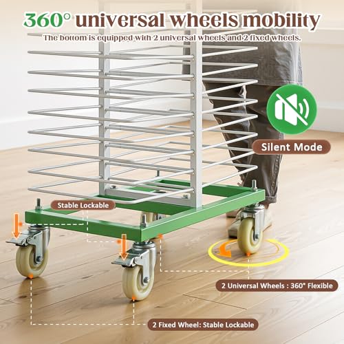 50-Shelf Paint Drying Rack for Cabinet Doors&Woodworking, Heavy Duty Mobile Cabinet Drying Rack with Locking Casters, 25 lbs per Shelf&2.1" Gap,Space-Saving Vertical Storage for Workshops/Paint Shops