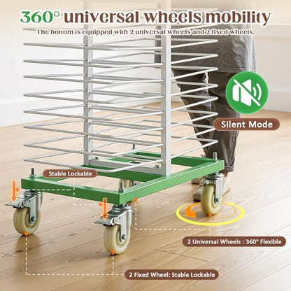 50-Shelf Paint Drying Rack for Cabinet Doors&Woodworking, Heavy Duty Mobile Cabinet Drying Rack with Locking Casters, 25 lbs per Shelf&2.1" Gap,Space-Saving Vertical Storage for Workshops/Paint Shops