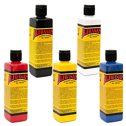 Alphanamel Alphasample Set – Vibrant High-Pigment Enamel Paint for Pinstriping, Sign Painting, Fine Art, with Smooth Gloss Finish (8 Oz) - size: 40 Fl Oz (Pack of 1)