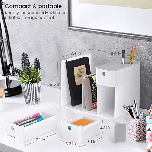 ARTEZA Desktop Storage Rack with Divider – 3 Drawers for Art and Office Supplies, Pencil Holder Organizer for Desk, 11.57 x 8.43 x 8.5 in, Cool Gray - style: 3 Drawers White
