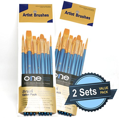 2 Sets of 10 Pieces Synthetic Hair Paint Brushes, Blue, for Acrylic, Oil and Watercolor Painting - size: 2 Sets