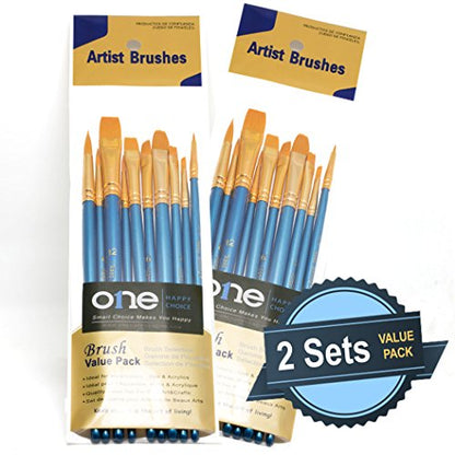 2 Sets of 10 Pieces Synthetic Hair Paint Brushes, Blue, for Acrylic, Oil and Watercolor Painting - size: 2 Sets